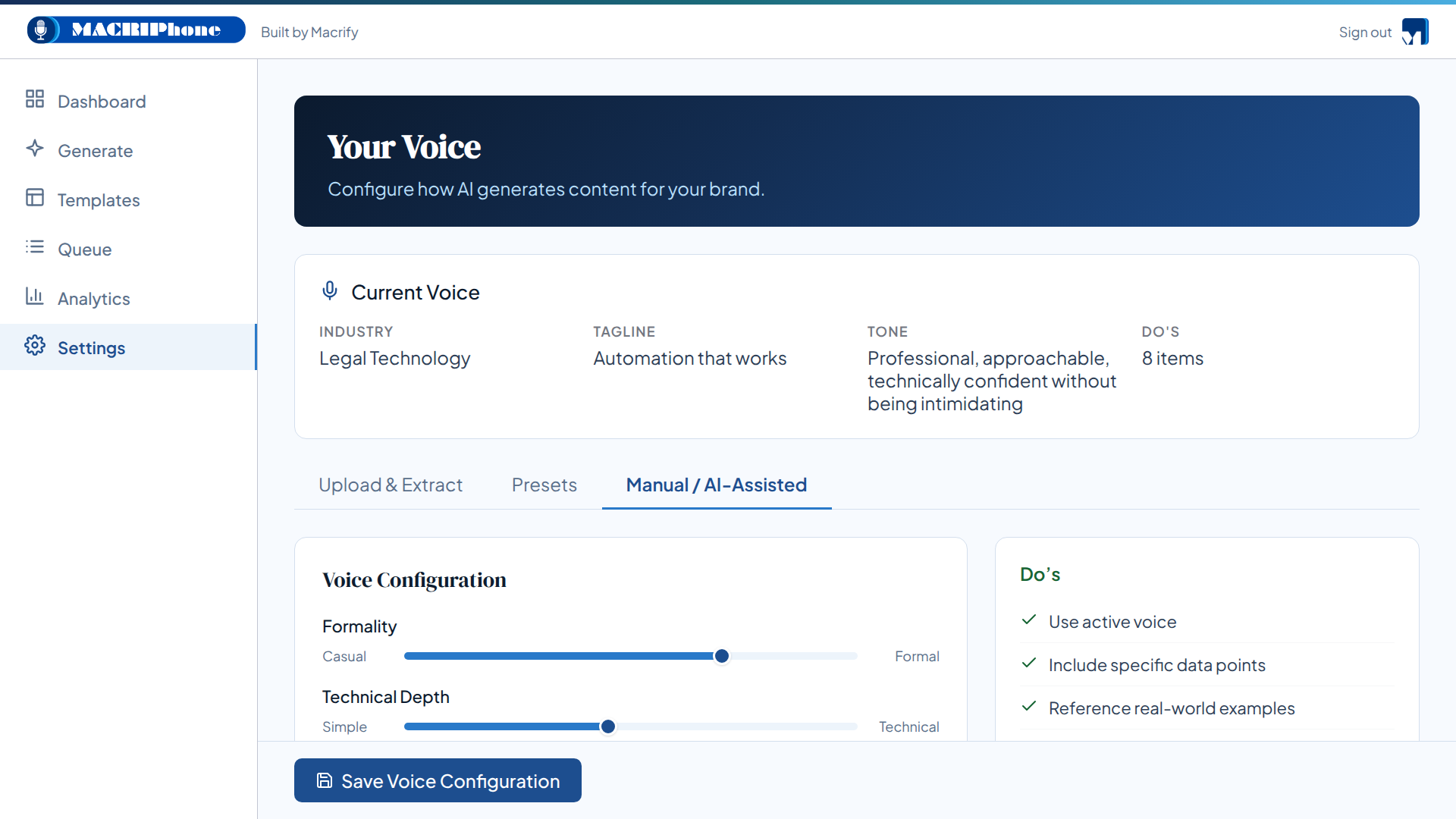 Brand voice configuration